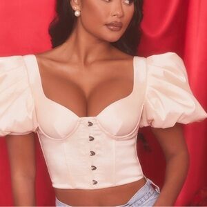 Oh Polly Ivory Puff Sleeve Corset Blouse
